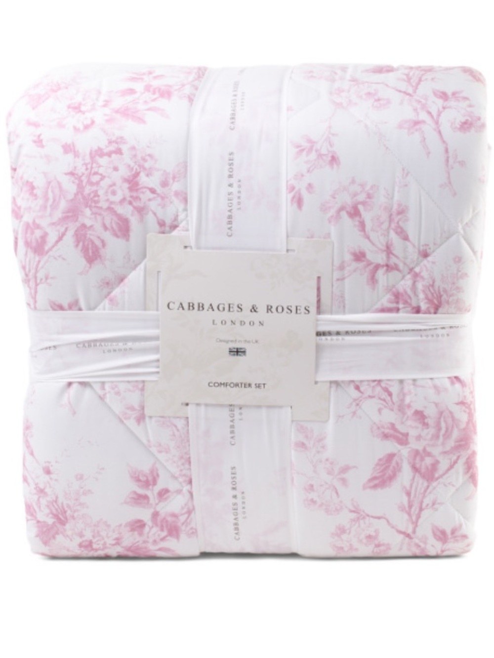 CABBAGES & ROSES Pink Floral 3 Piece Comforter Set